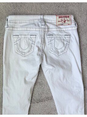 True Religion Jeans Womens Size 25 Stella Skinny Flap White Low Rise 30” Stretch